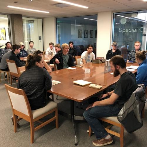 Students research at the library special collection